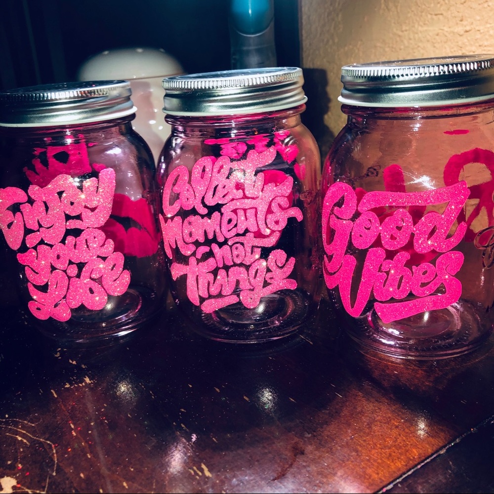 2 small pink mason jars good vibes jar sold